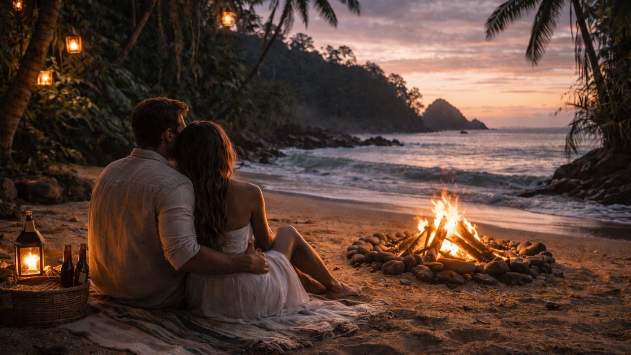 Romantic songs for two by the bonfire on the beach. Music for relaxation