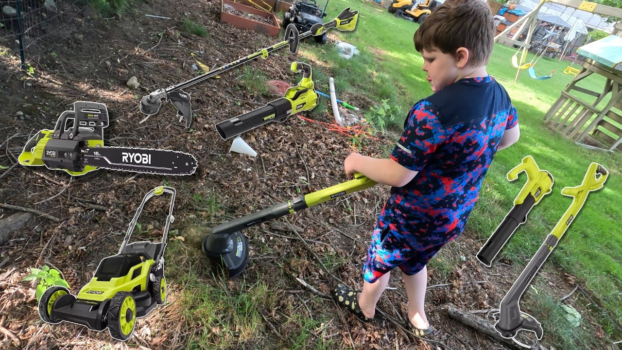We compare our Ryobi POWER GARDENING TOOLS! String Trimmer, Leaf Blower, Chainsaw, Lawnmower