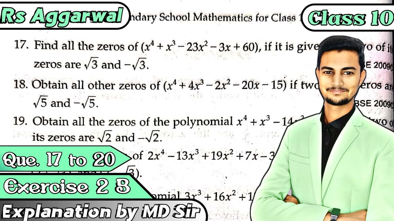 Exercise 2B Q17 to Q20 Polynomials | Rs Aggarwal | 2023 | Chapter 2 | CBSE Class 10 | ICSE | Md Sir