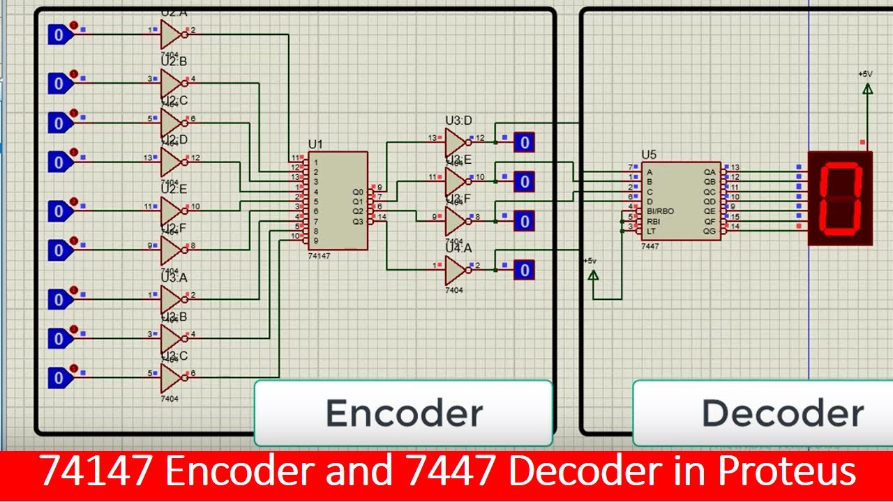 74147 encoder and 7447 decoder Proteus tutorial