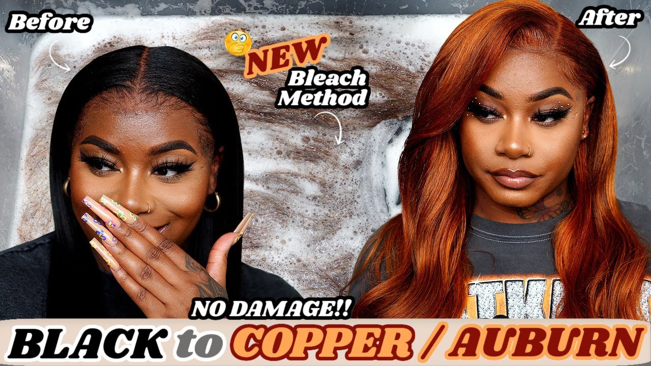 How To: BLACK TO COPPER AUBURN HAIR 🚫 NO DAMAGE | NEW Bleach Method 2022 | Laurasia Andrea Wig
