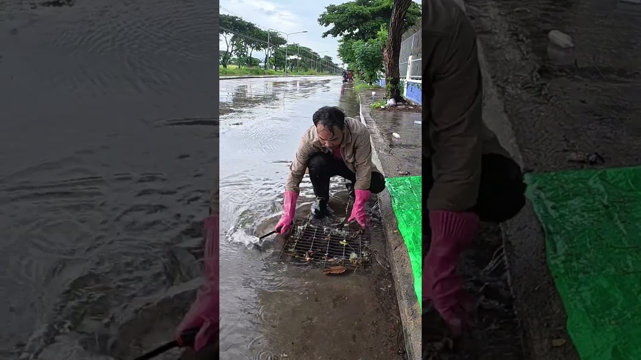 One Clogged Drain Caused This Entire Street to Flood  #draincleaning #shorts  #communitycleanup