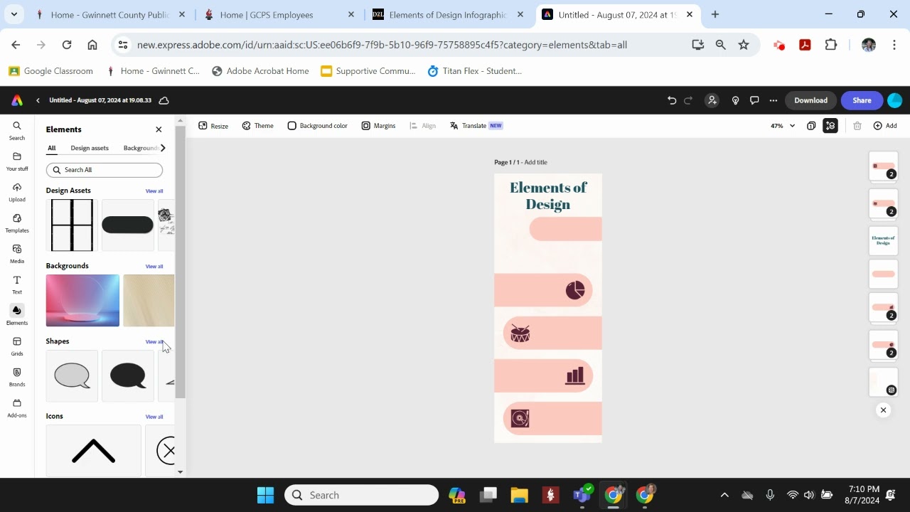 using adobe express for an elements infographic