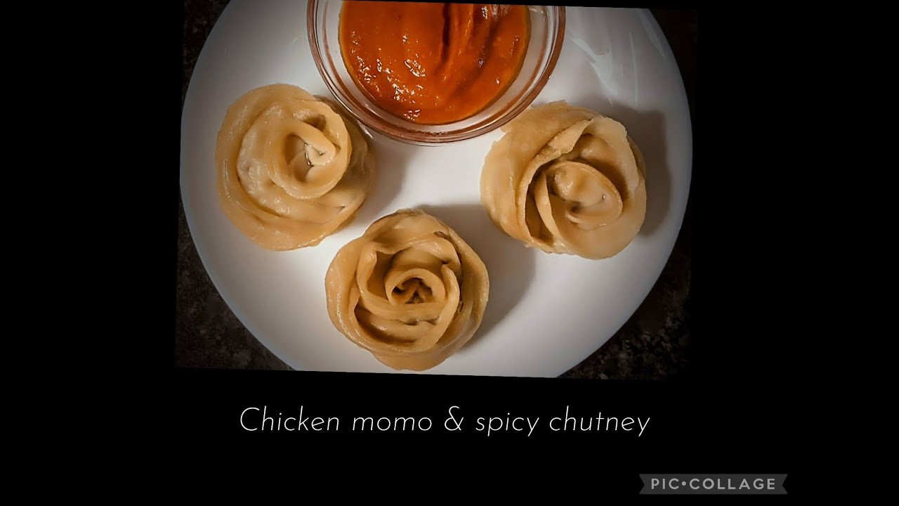 Whole wheat chicken Momos with no oil spicy chutney. Rose momos.