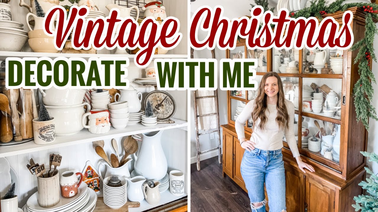 🎅🏻 Dining Room Hutch Christmas Decorate With Me | Ironstone Collection & Vintage Decor