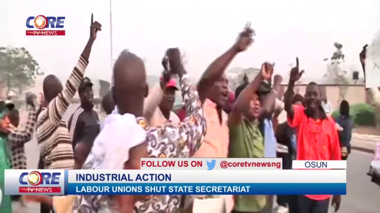 OSUN INDUSTRIAL ACTION: LABOUR UNION SHUT STATE SECRETARIAT...watch & share...!