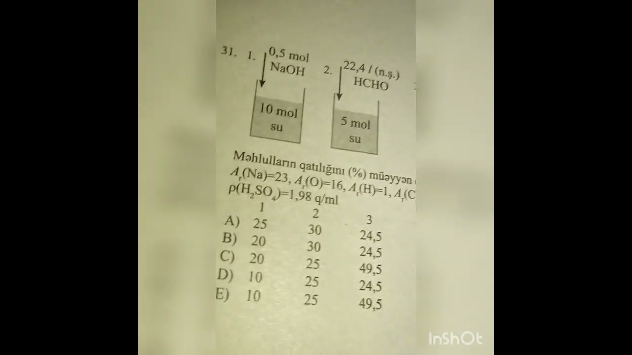 Yeni G&uuml;vən kimya test toplusu / 10.2. Həllolan maddənin k&uuml;tlə payı / səh 131 / 22-35 əhatəli izah