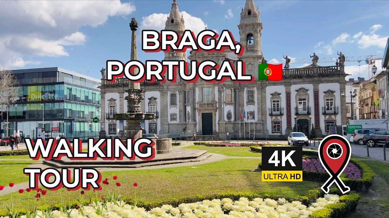 Брага, Португалия 4K WALKING TOUR 🇵🇹 | Исторические улицы и достопримечательности | CityStrolls