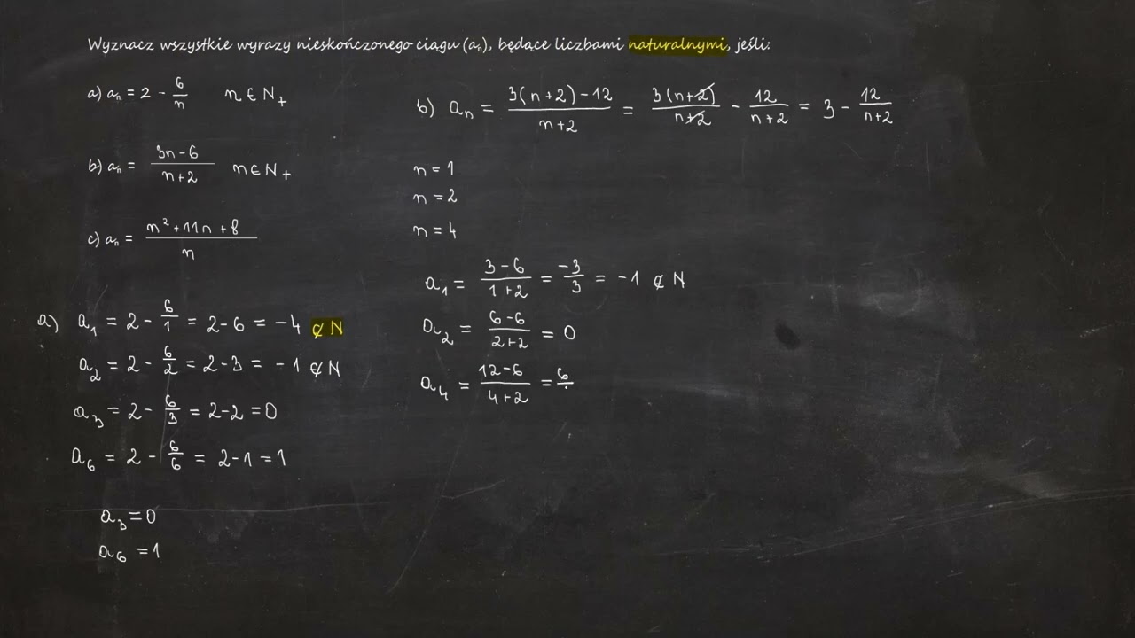 2.10. Wyznacz wszystkie wyrazy nieskończonego ciągu (aₙ), będące liczbami naturalnymi, jeśli: