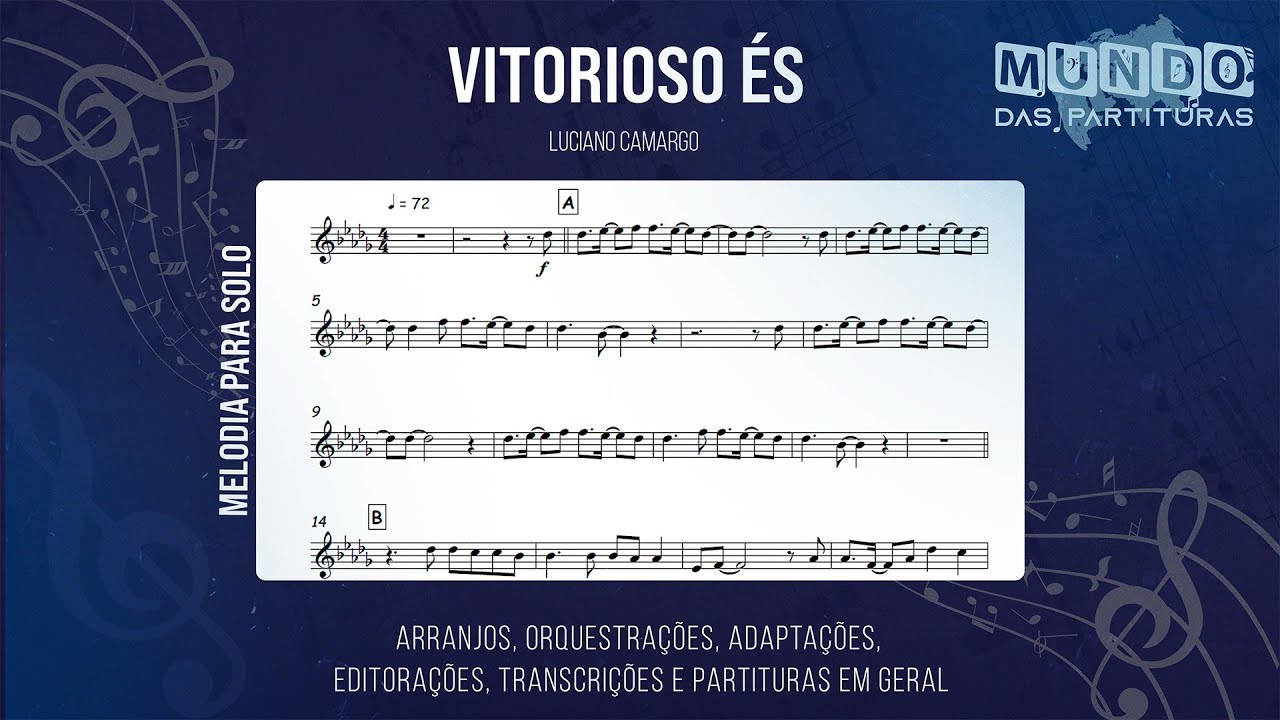 Vitorioso És - Luciano Camargo 🎺Partitura Trompete, Trombone, Violino, Viola, Cello, Cifra🎼