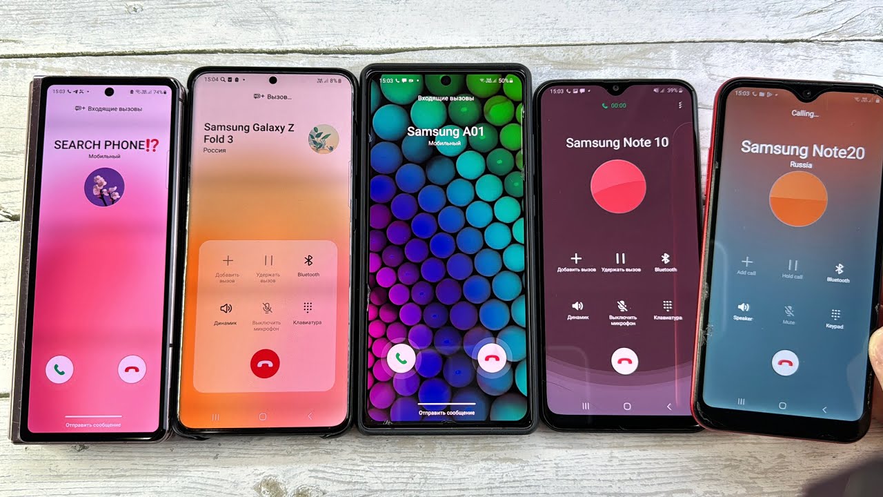 Five Samsung ZFold5 +A30s incoming Call Samsung s20+ A01