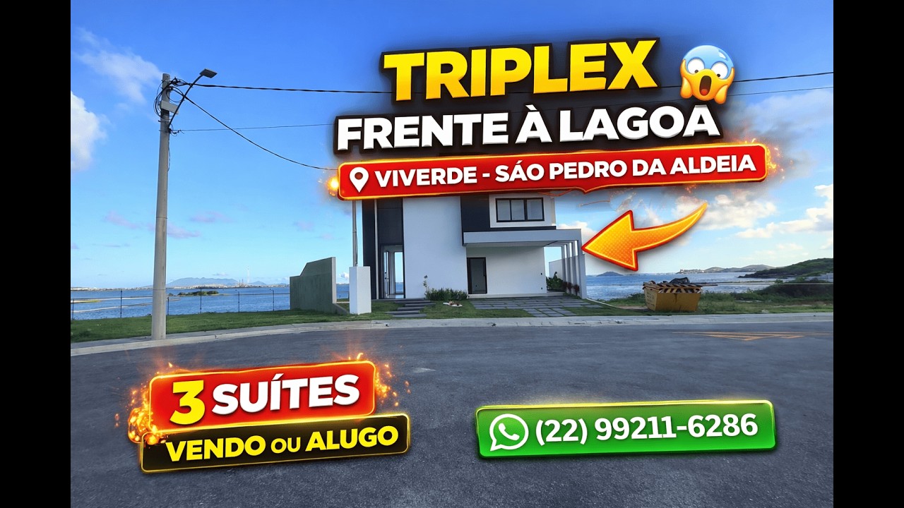 Triplex Frente à Lagoa 😳 Viverde – São Pedro da Aldeia | 3 Suítes | Vendo ou alugo