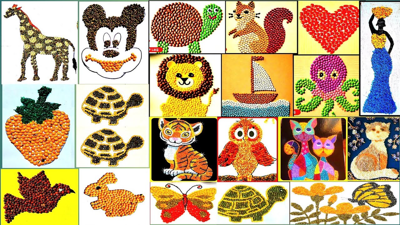 My All Kolase dari biji bijan Craft 🎨 🖼| Pulses Drawing | Rice Craft Ideas | Grain Art | Kolaj Kam🖼