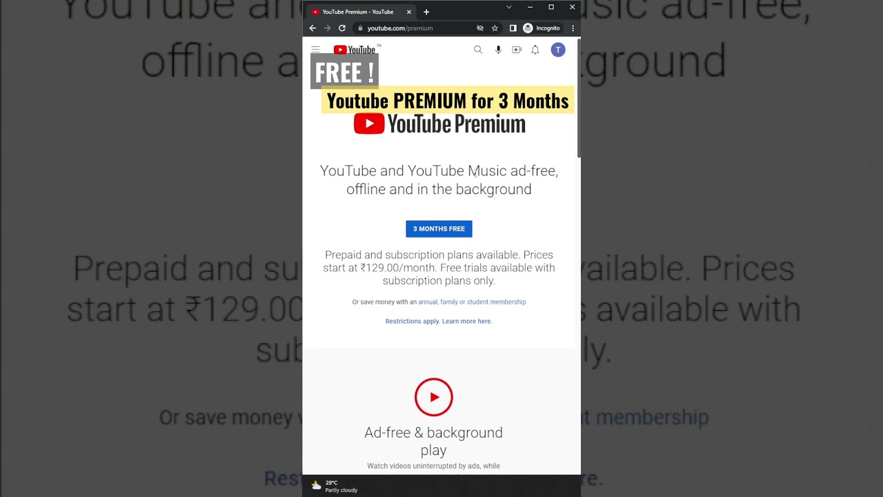 Get Free Youtube Premium Subscription for 3 Months  #youtube #india #free #premium