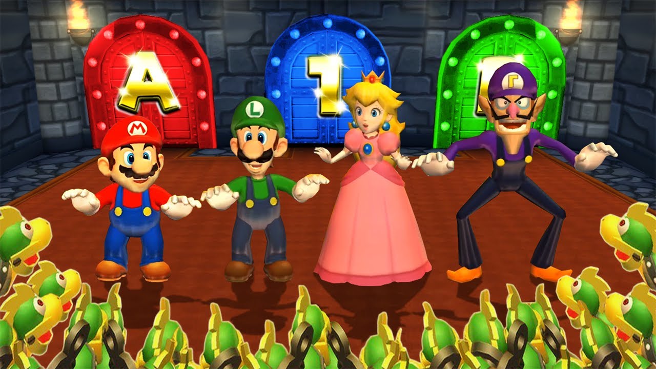Mario Party 9 MiniGames - Mario Vs Luigi Vs Waluigi Vs Peach (Master Cpu)