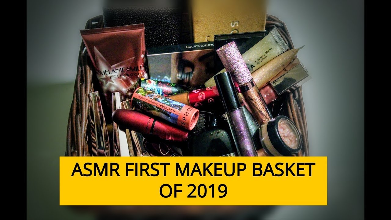 [ASMR] 1st Makeup Basket For 2019 💄💄 Triggers Whispering Gum Chew Tapping