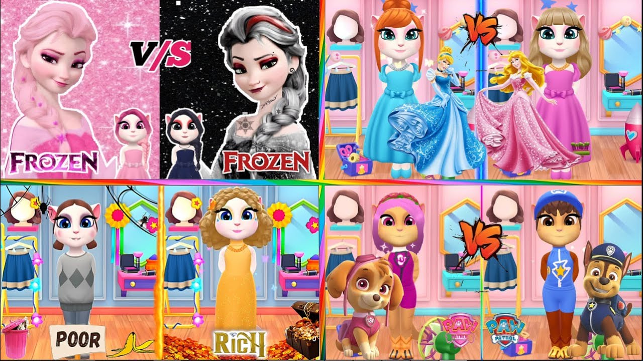 My Talking Angela 2 || Frozen vs Paw Patrol vs Rich Angela VS Poor Angela  | cosplay