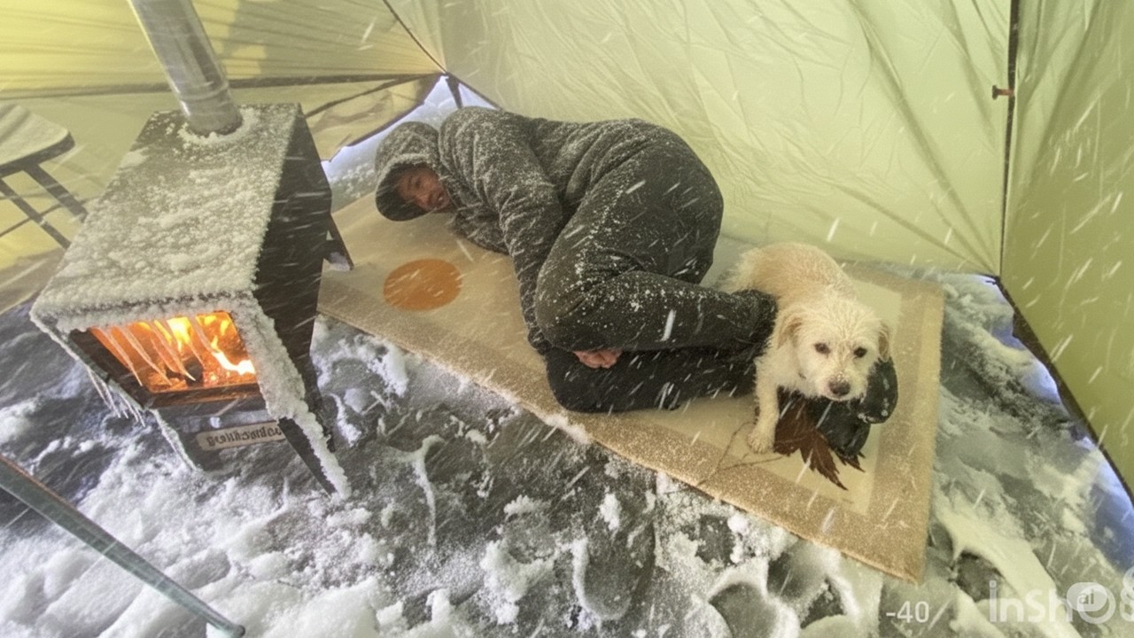 EXTREME Winter SNOW STORM -42F WINTER CAMPING WINTER STORM hits HOT tent. FREEZING wind
