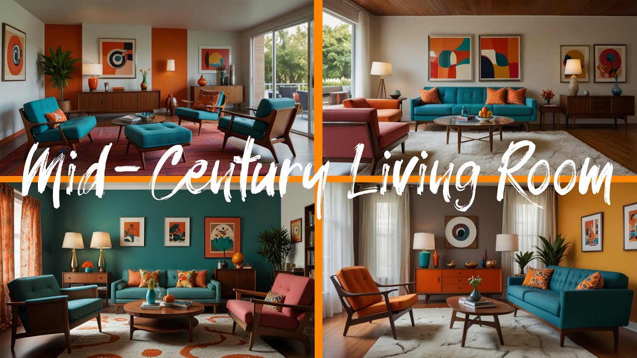 Mid Century Modern Living Room with Retro Furniture and Bold Colors