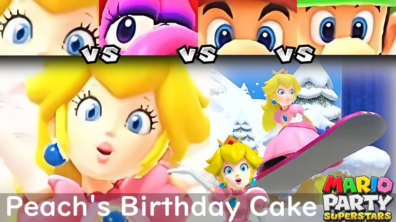 Mario Party Superstars Peach vs Brido vs Mario vs Luigi in Peach’s Birthday Cake (Master)