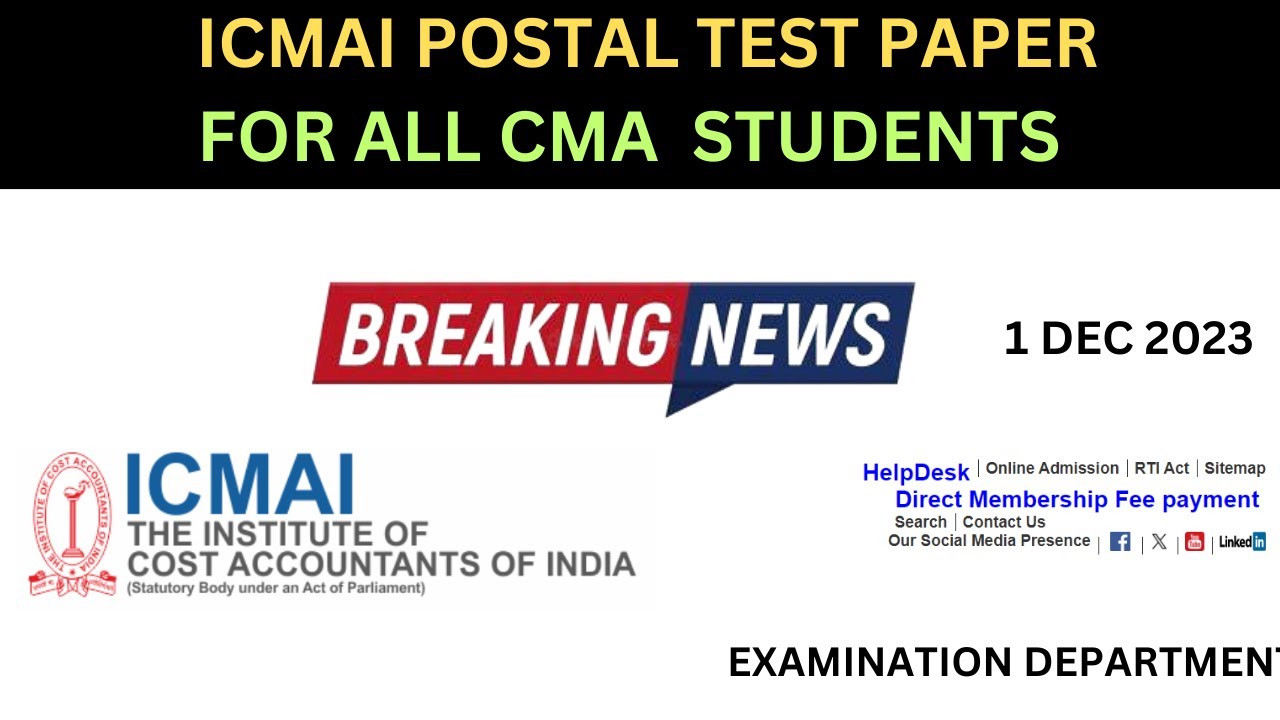 ICMAI POSTAL TEST PAPER FOR ALL CMA STUDENTS FOR DECEMBER 2023 EXAM