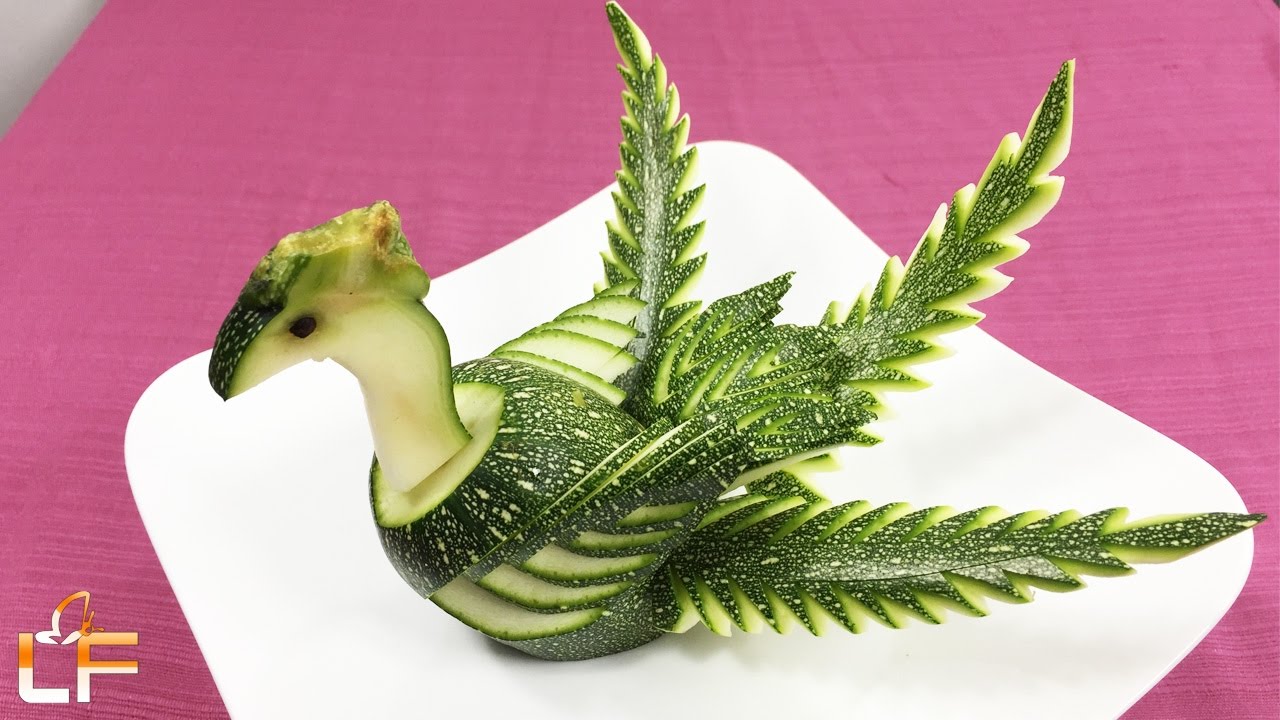 How To Make Zucchini Peacock Garnish - Zucchini Peacock Carving Designs