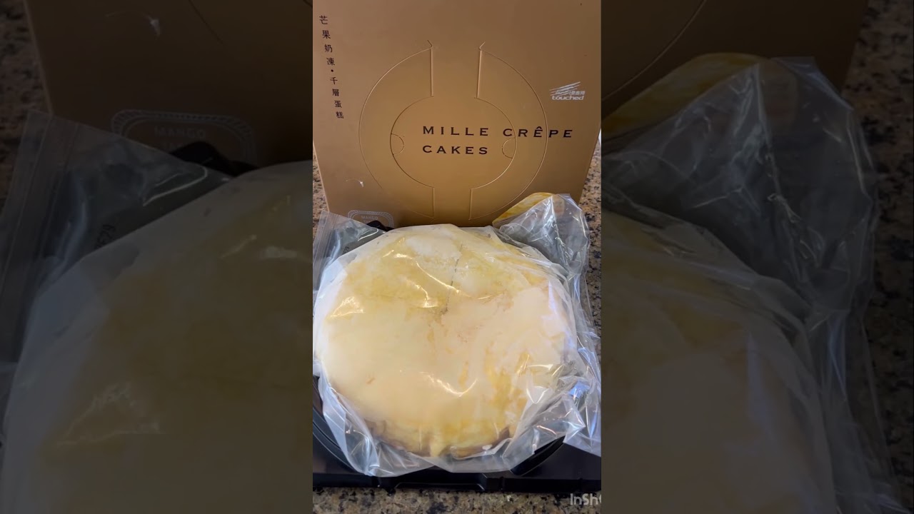 My favorite frozen crepe cake(mango flavor) with ice cream like texture 😋🍰🥰#dessert