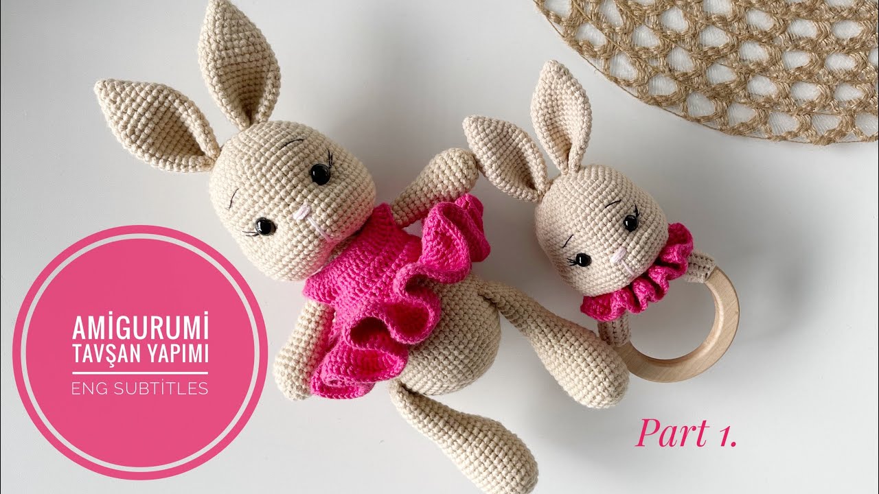 Amigurumi kolay Tavşan yapımı💞1/3 (English Subtitle) (Ears,kulak,Arm,kol,legs,Bacak) #bunnypattern
