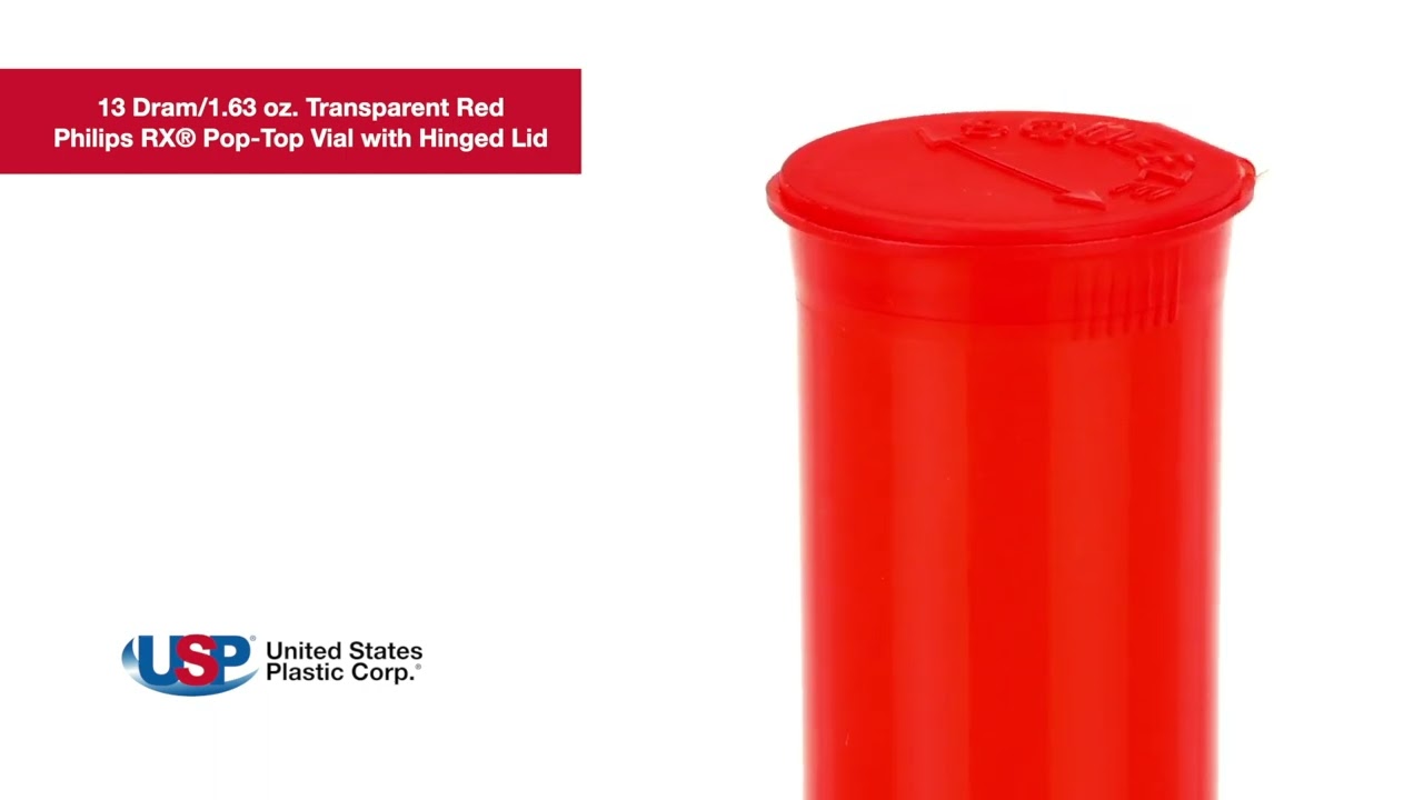 13 Dram Transparent Red Philips RX&reg; Pop-Top Vial with Hinged Lid | U.S. Plastic Corporation&reg;