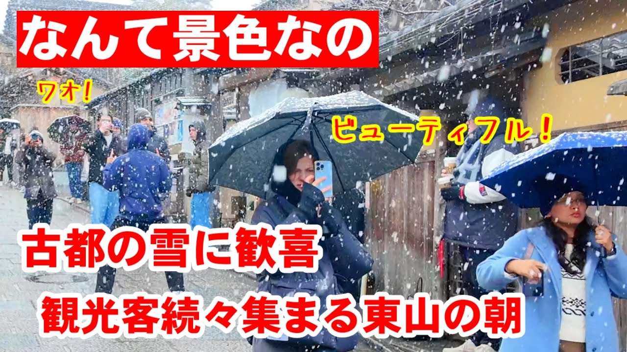2/8(日)古都の雪に旅人歓喜！降りつける雪の東山三年坂に外国人も続々集まる朝/八坂の塔/清水寺
