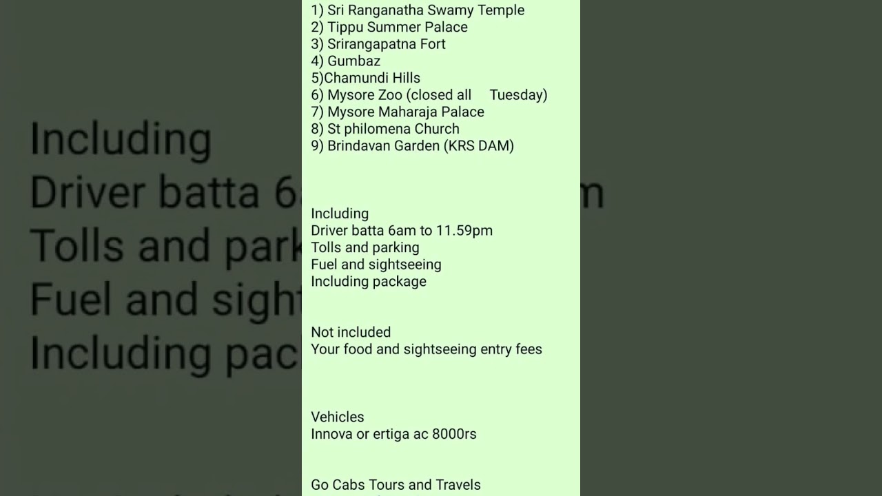 Bangalore to Mysore 1Day Tour & Coorg Ooty Chikmagalur sightseeing tour packages by Car 8618837686