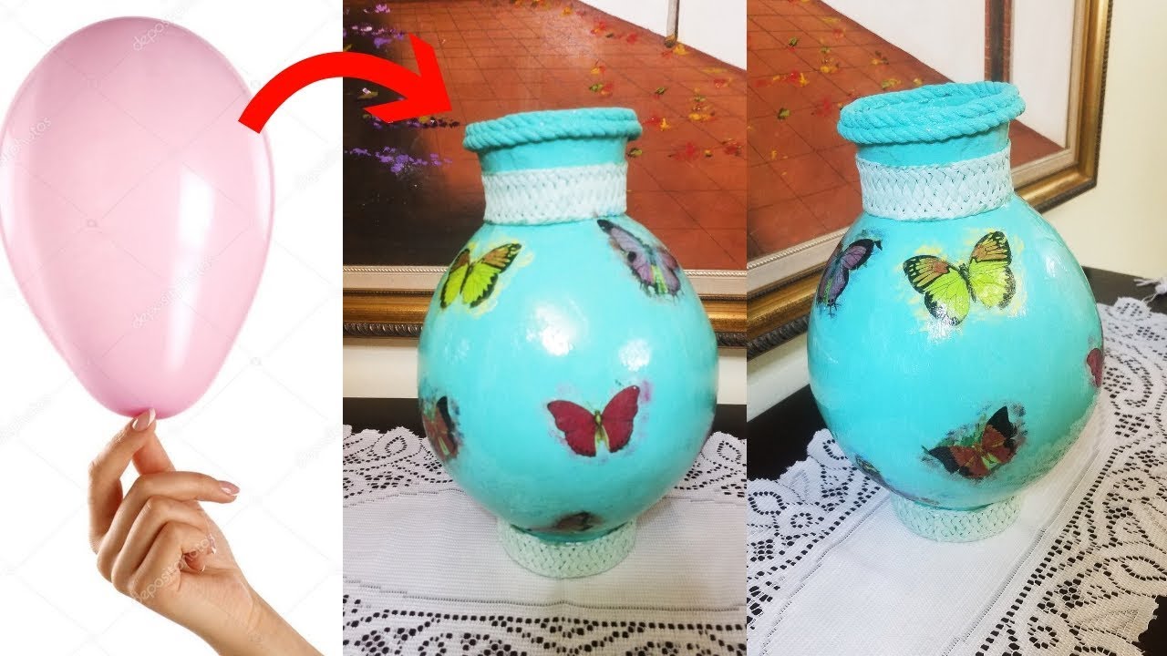 Hice un JARRÓN  con un GLOBO-  VASOS DE BEXIGA COM DESIGN MODERNO GASTANDO POUCO