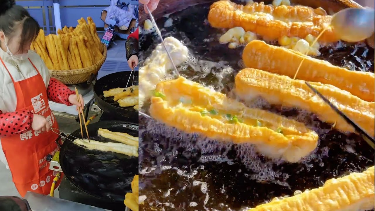Cooking deep fried dough sticks, Chinese street food. #cooking #food