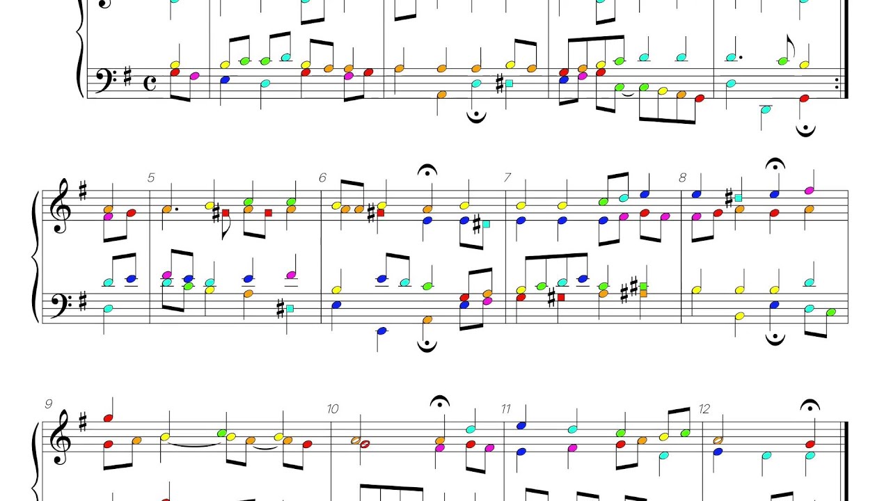 Bach chorale BWV 248/12 colored score (370 chorales no.9)