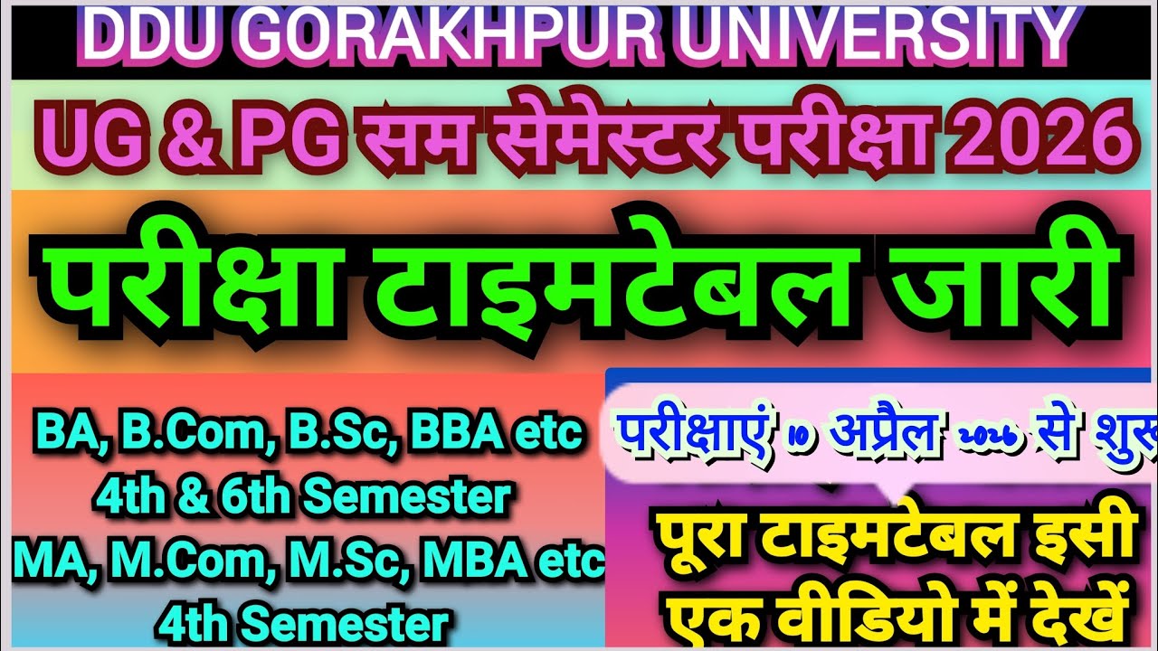 DDU Even Semester Exam Timetable (April 2026) Released, BA, B.Com, B.Sc, BBA, MBA, MA M.Sc, M.Com 
