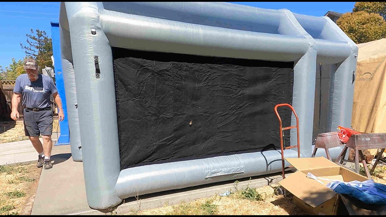 WARSUN Inflatable Paint Booth  14' x 10' x 8.5'.  Unboxing and setting up with a quick walk-through.