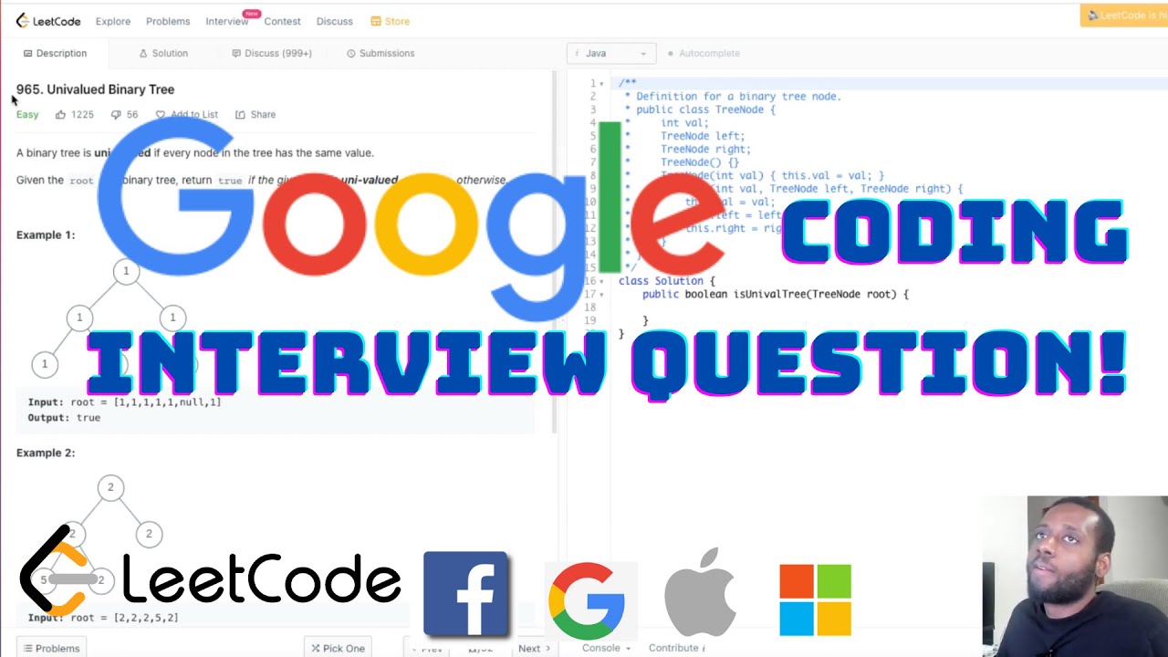 GOOGLE Coding Interview Question - Univalued Binary Tree | LeetCode
