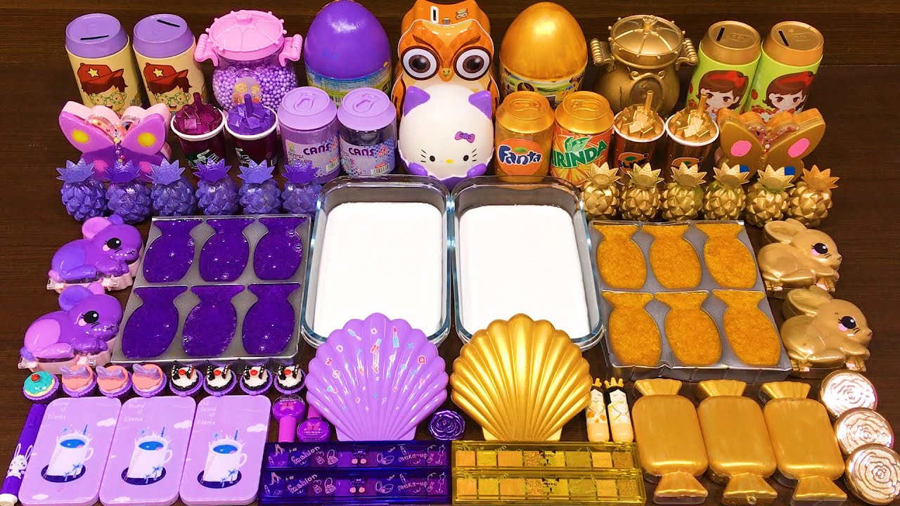 PURPLE vs GOLD! Mixing Random into GLOSSY Slime ! Satisfying Slime Video #339