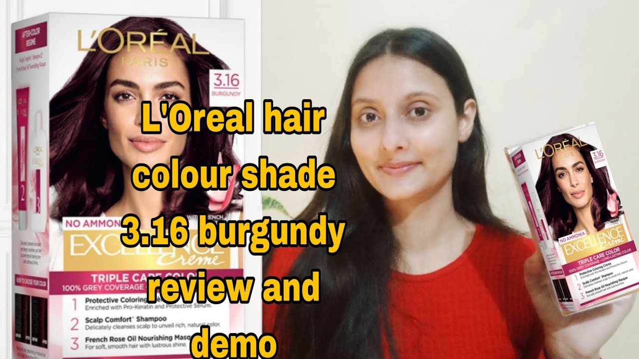 L'oreal Paris No Ammonia Excellence cream 3.16 Burgundy hair colour review and demo
