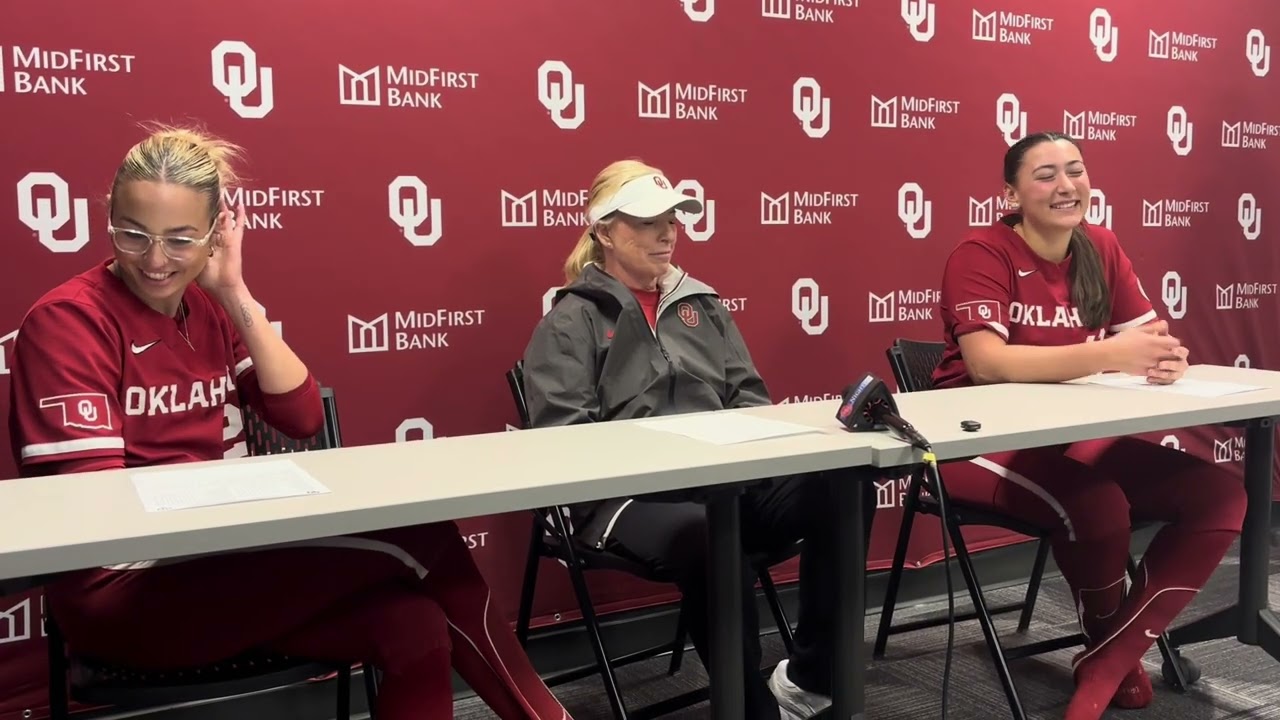 Oklahoma Softball: Patty Gasso, Sam Landry, Isabella Emerling Wichita State postgame