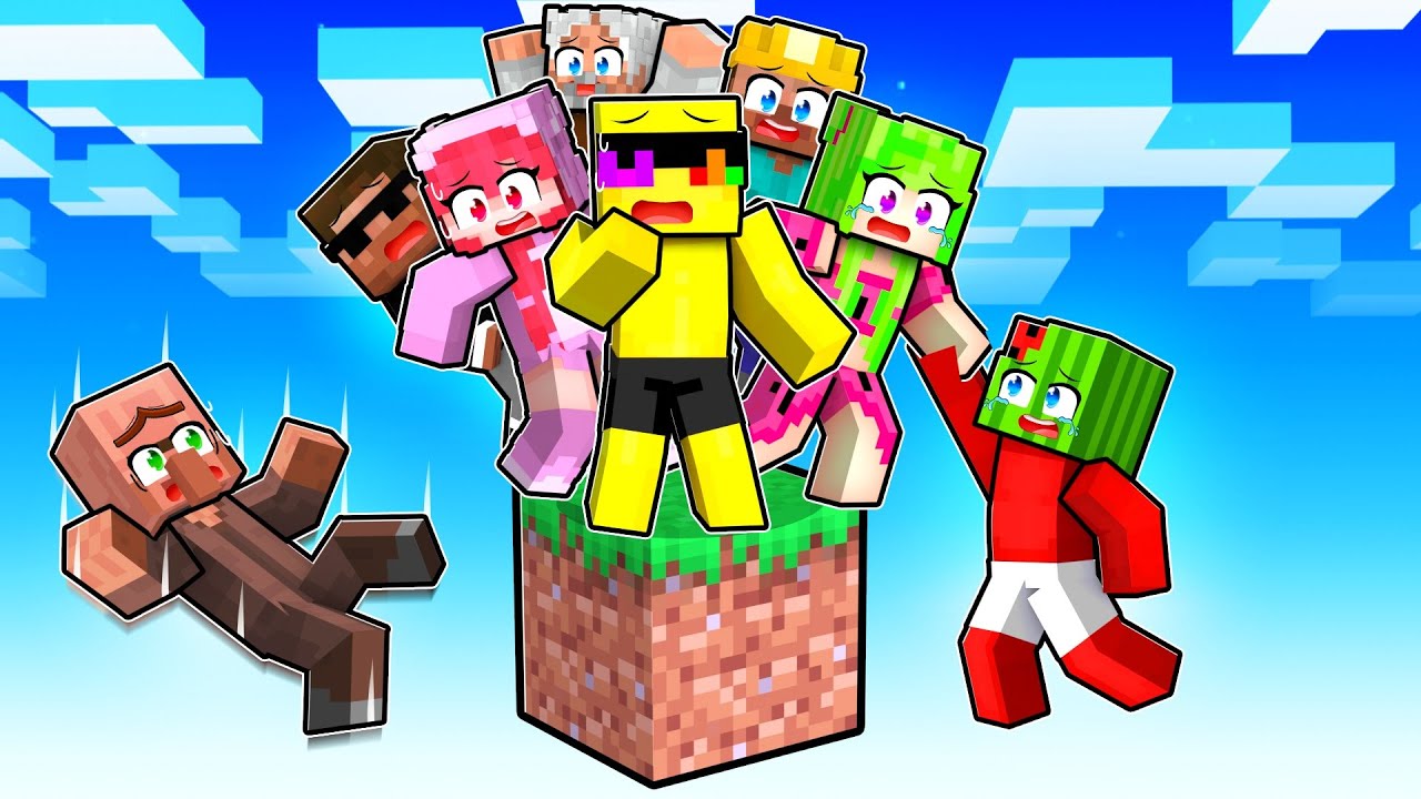 10 FRIENDS Stuck On ONE Block In Minecraft!