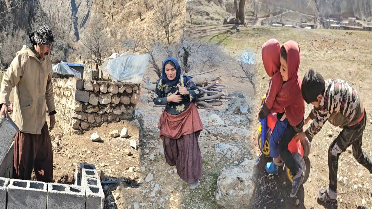 Nomadic life hard and adventurous day building  traditional bathhousecollecting firewood for  winter