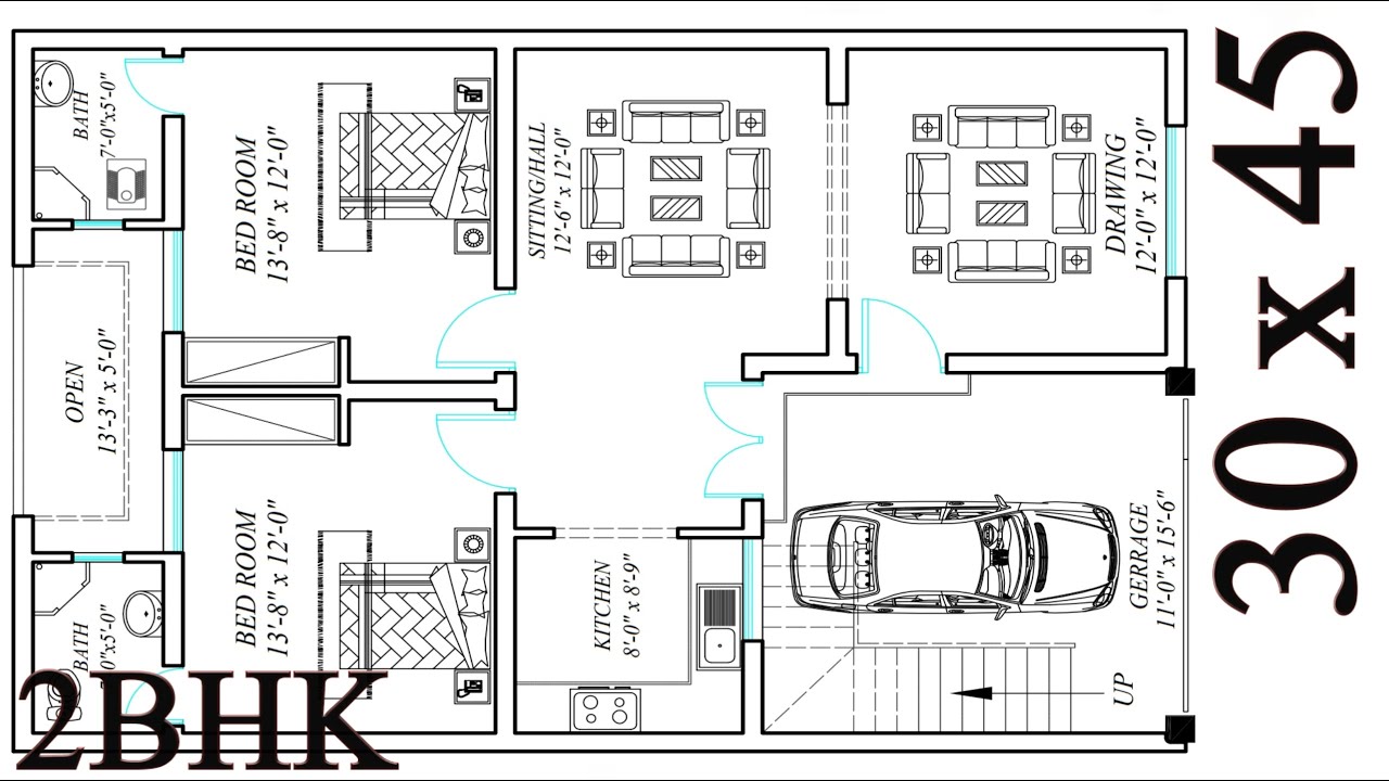 30 x 45 east facing house plan || 5 marla house design in pakistan || 2 bedroom house design ideas