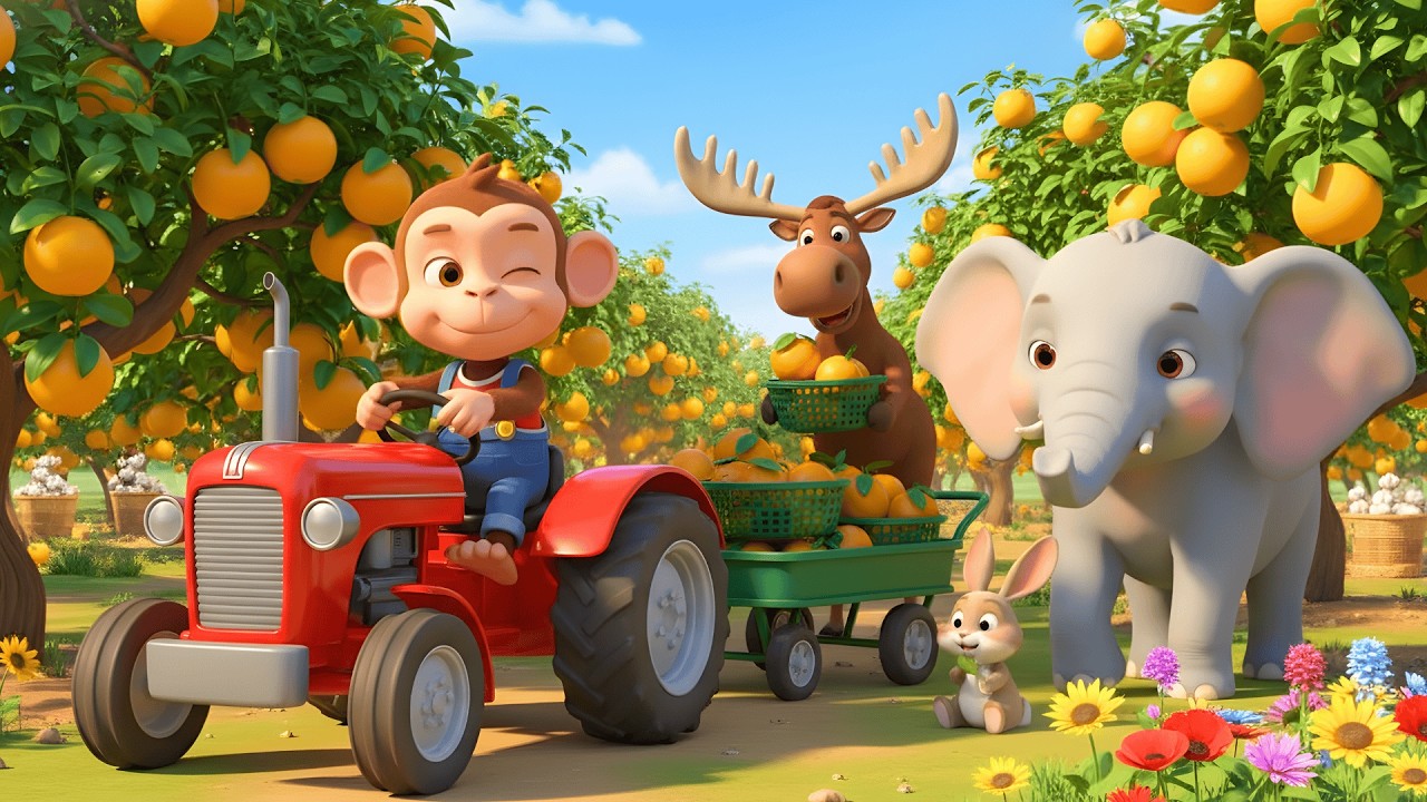 Farmer Monkey & Moose Pick Cotton, Orange and Head to Market 🐒🚜 | Funny Farm Life