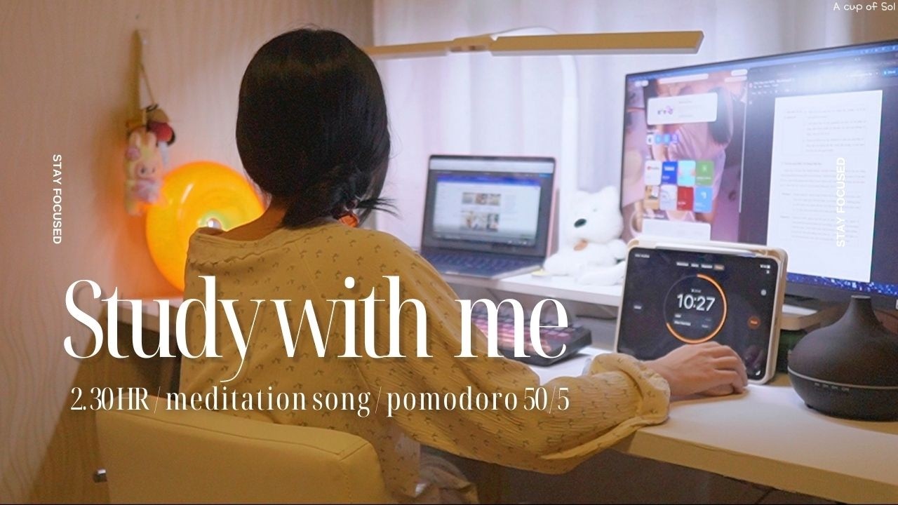 2-HR Study With Me | A Normal Day at Home | 🧘‍♀️ Soft Meditation Music | Pomodoro 50/5