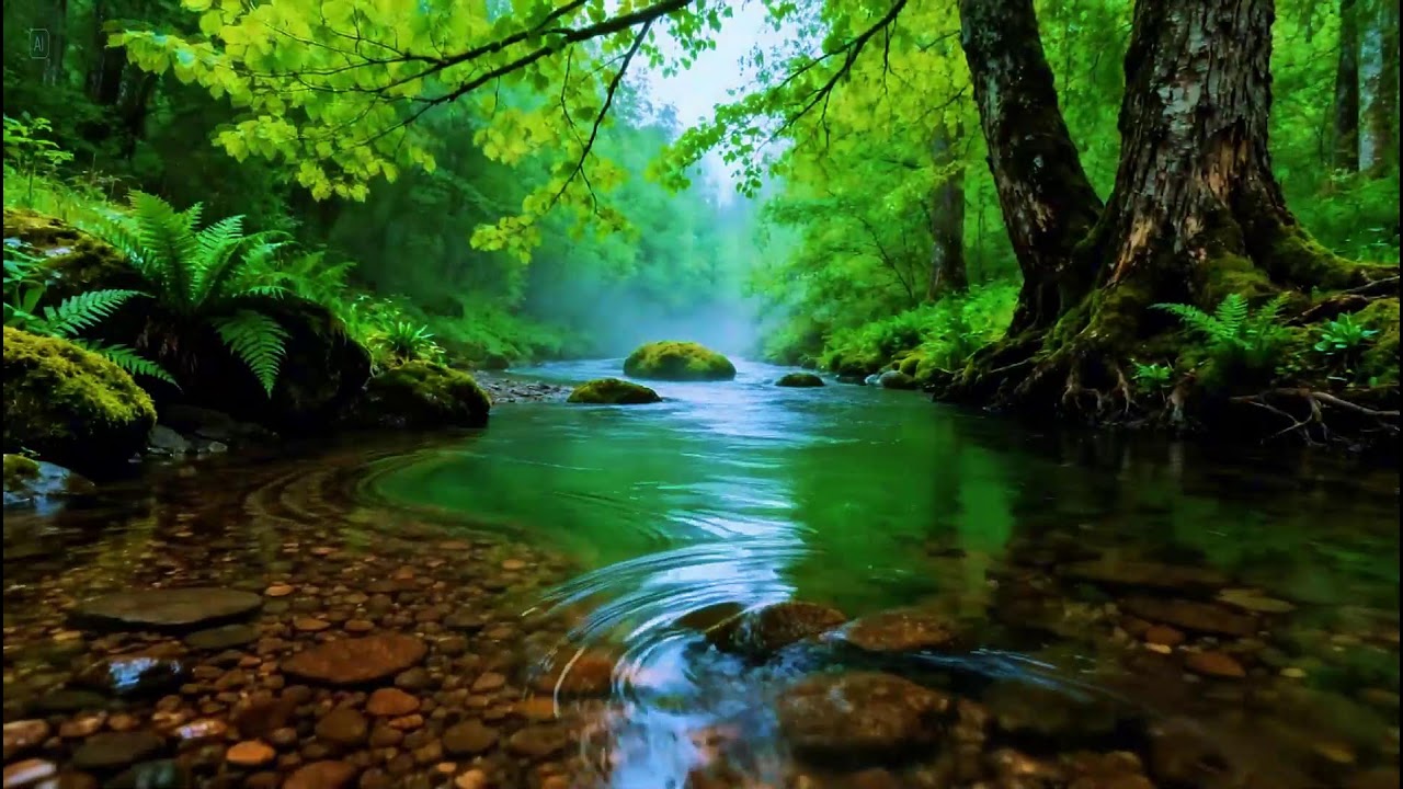 Healing Forest Ambience Sounds | Relaxing River Flowing Sounds | Peaceful Birds Chirping Sounds