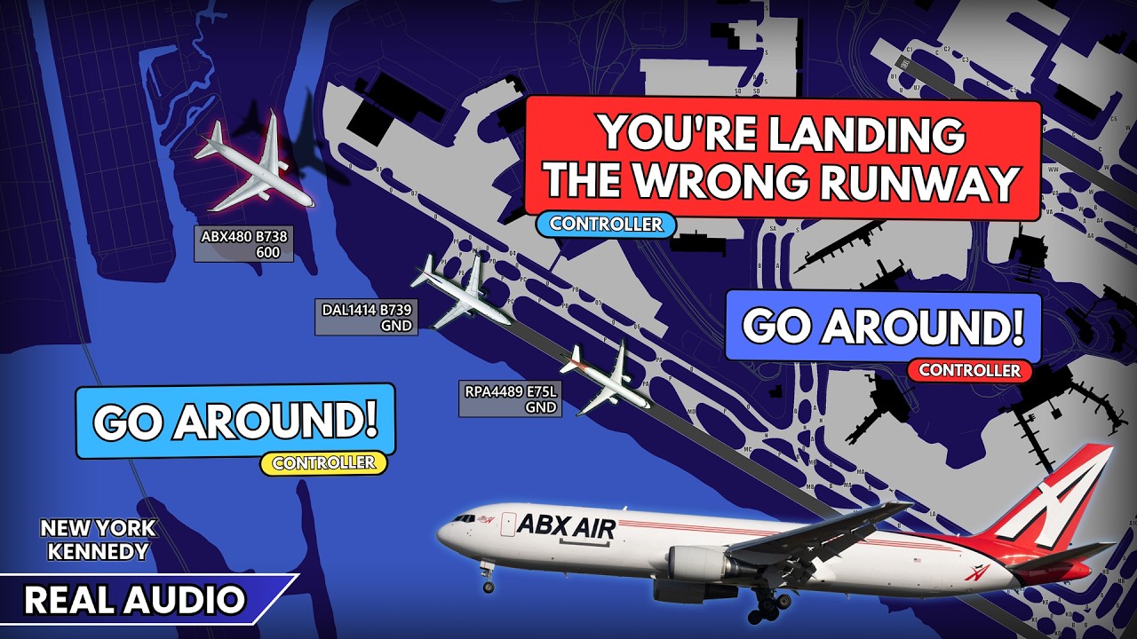 Airplane Attempts to land on Wrong and Occupied runway at New York JFK Airport. Real ATC