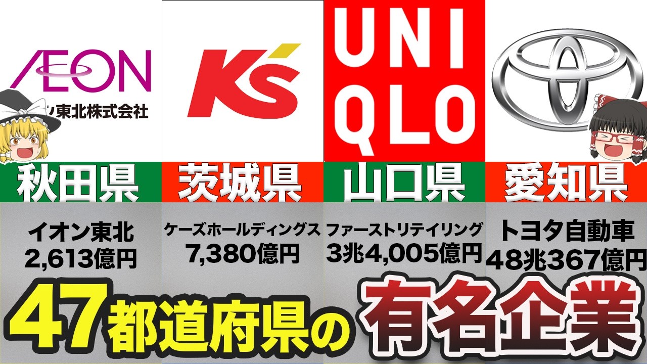 【あなたの地元は？】47都道府県それぞれの売上No.1企業【地理ふしぎ】