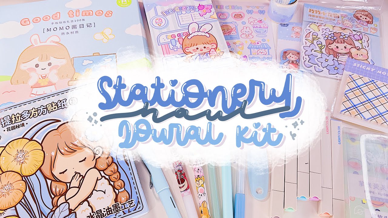 •. Stationery Haul Serba Biru! Journaling kit lengkap isi buku, sticker, alat journal super murah .•