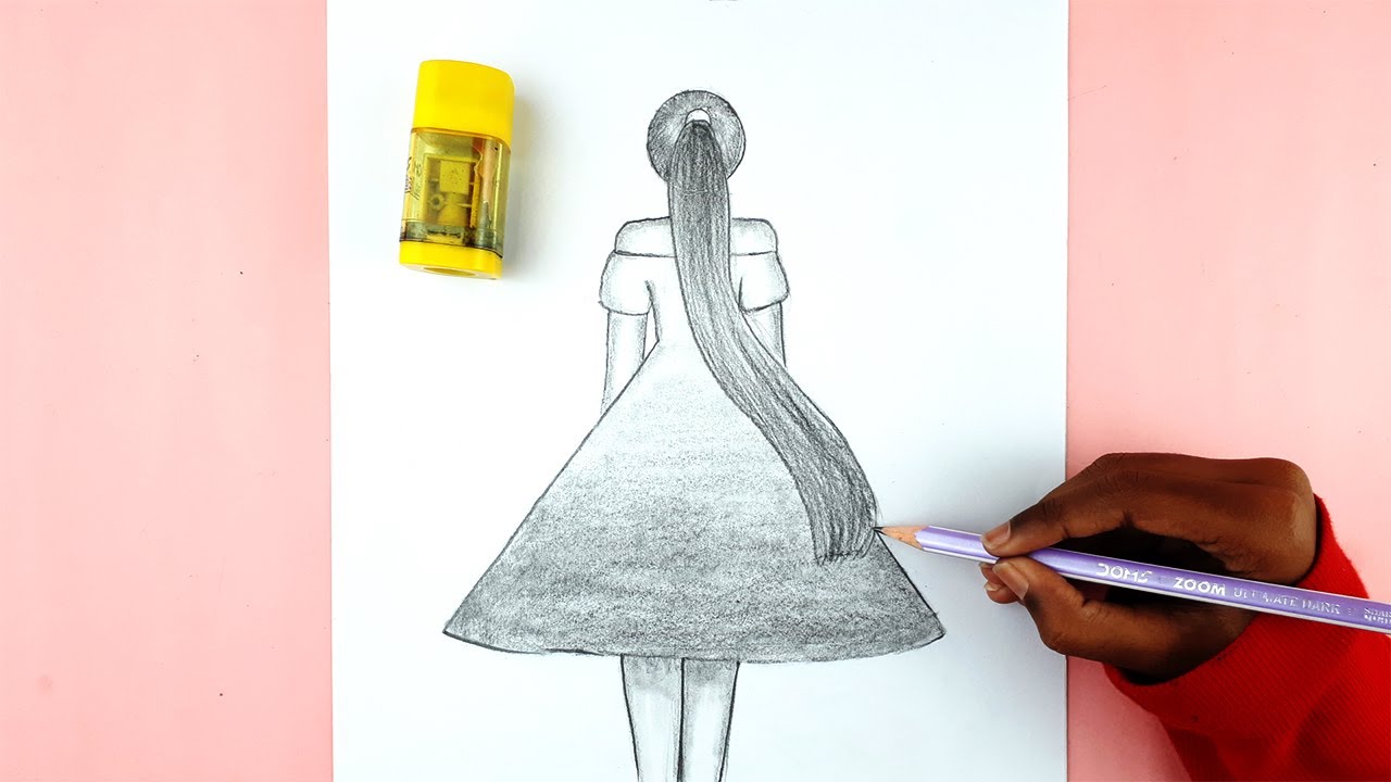 Easy girl drawing | A girl with ponytail long hairstyle drawing easy  | how to draw a girl